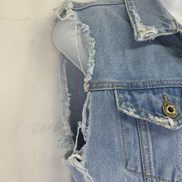 Sneak Peek Light Blue Denim Sleeveless Distressed - Picture 3 of 8
